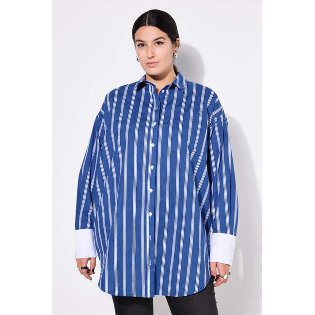 Chemise, oversized, rayures, manches longues bleu violet <span itemprop=