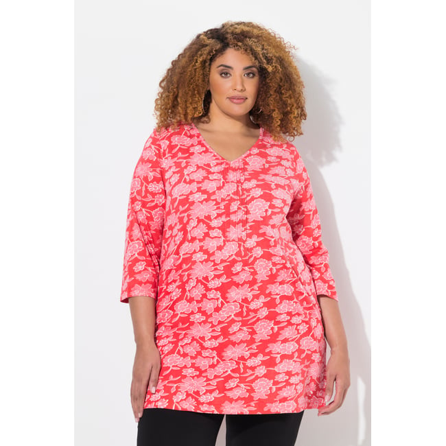 T-shirt long coupe évasée, passepoils - ULLA POPKEN