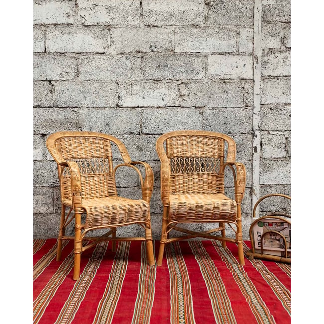 Fauteuil en rotin Ernest N°1502 - Bon état Couleur beige <span itemprop=