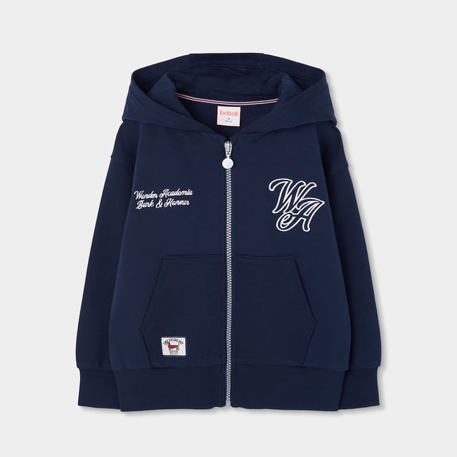 Sweat-shirt molleton garçon à capuche bleu <span itemprop=