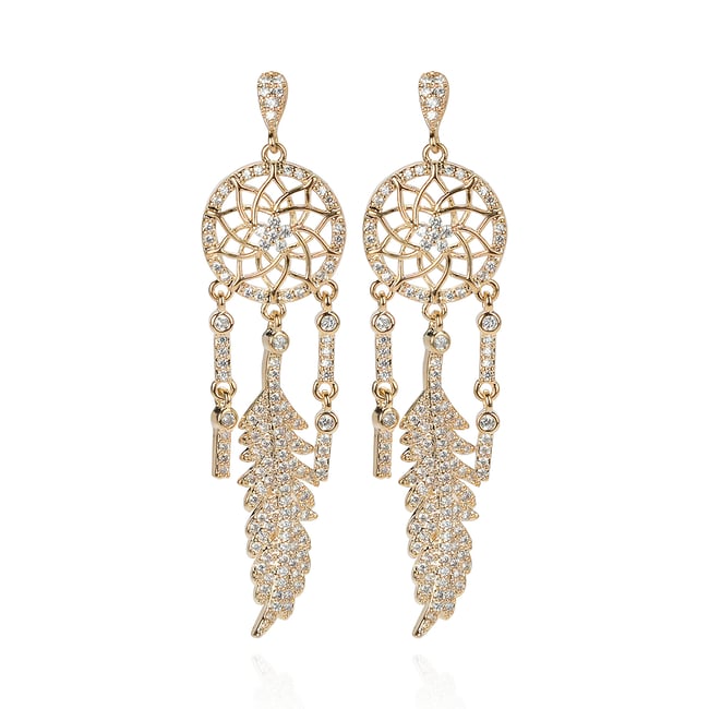 Boucles d'oreilles pendantes attrape rêve KOAN doré <span itemprop=