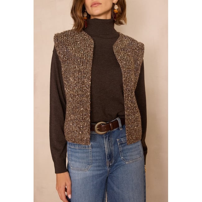Gilet sans manches BASTIEN en laine marron <span itemprop=