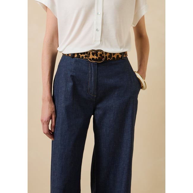 Ceinture léopard boucle ovale marron <span itemprop=