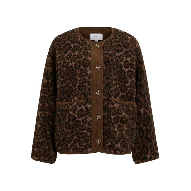 Manteau imprimé en sherpa imprimé léopard foncé <span itemprop=