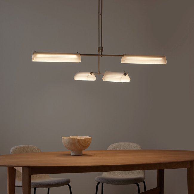 Lampada a sospensione in vetro sabbiato, Gallina, Strozzi champagne AM.PM