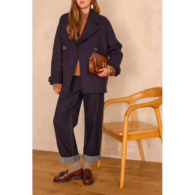 Caban DEAN en laine bleu <span itemprop=