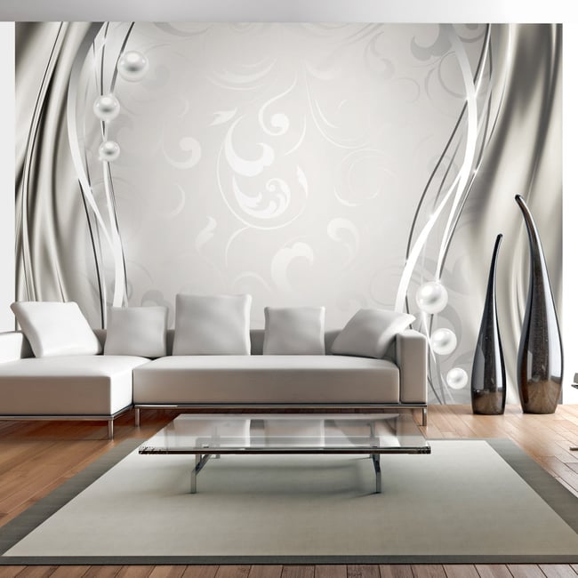 Papier peint intissé panoramique Subtlety of pearls Couleur gris / argent <span itemprop=