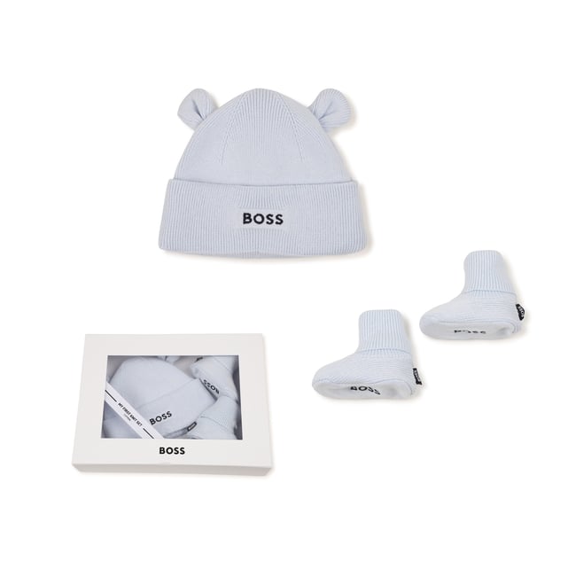 Ensemble bonnet et chaussons ciel <span itemprop=