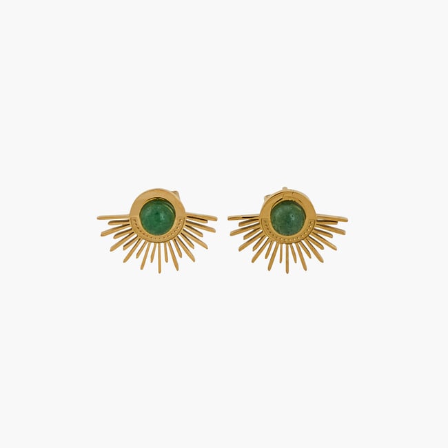 Boucles d'oreilles pierre d'aventurine et acier inoxydable doré <span itemprop=