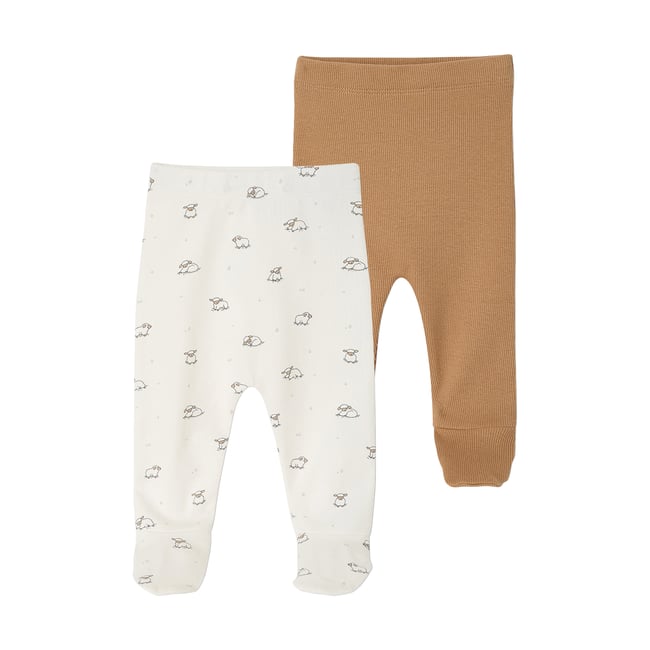 Lot de 2 pantalons naissance à pieds cappuccino <span itemprop=