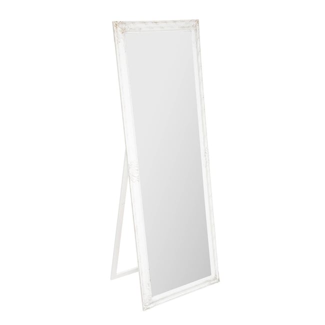 Miroir sur pied en bois blanchi MAYA Couleur blanc <span itemprop=