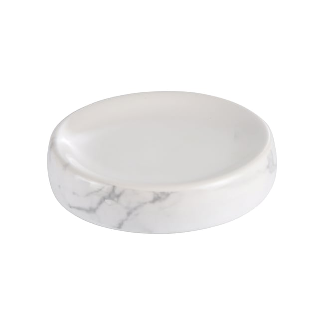 Porte savon ceramique Marbre blanc <span itemprop=