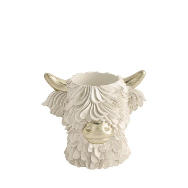 Vase avec tête de vache hamish des highlands Couleur crème/or <span itemprop=