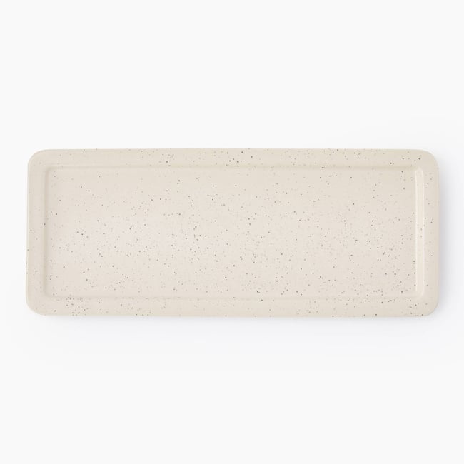 Plat rectangulaire finition mouchetée, 30cm Couleur off white <span itemprop=