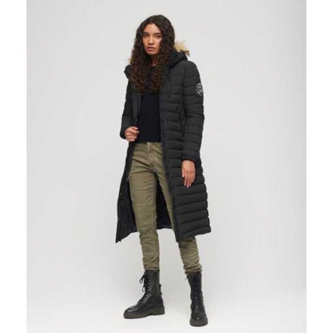 Doudoune Fuji longue à capuche noir <span itemprop=