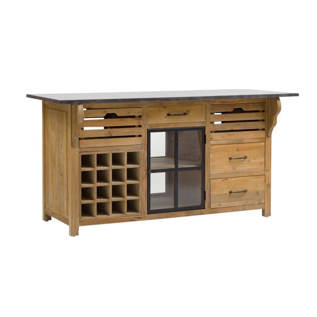Îlot central en bois recyclé CHAMPÊTRE Couleur bois clair <span itemprop=