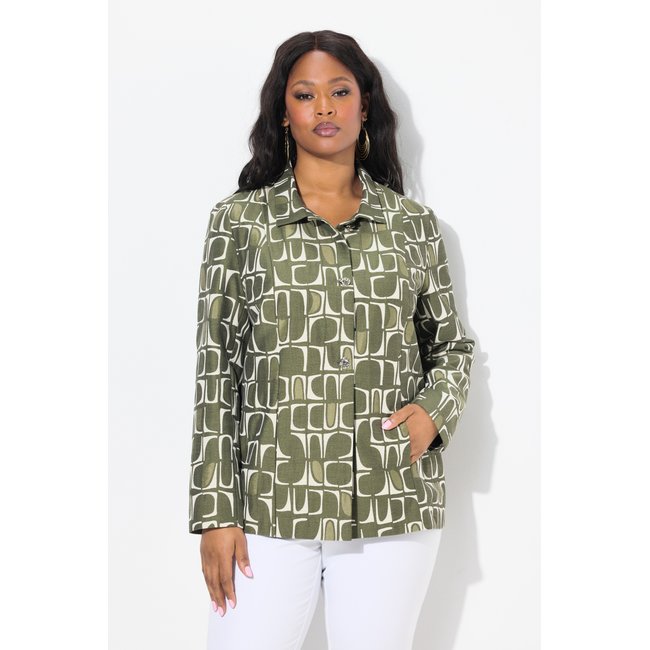 Veste, motif jacquard, col chemise gris <span itemprop=