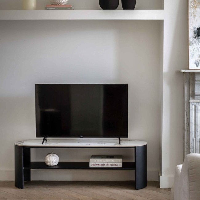 Maurice Marble & Metal Media Unit, white marble, ÉDITÉ