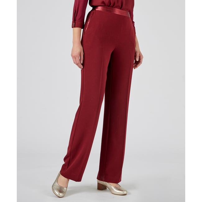 Pantalon ample ceinture satinée rouge bordeaux <span itemprop=