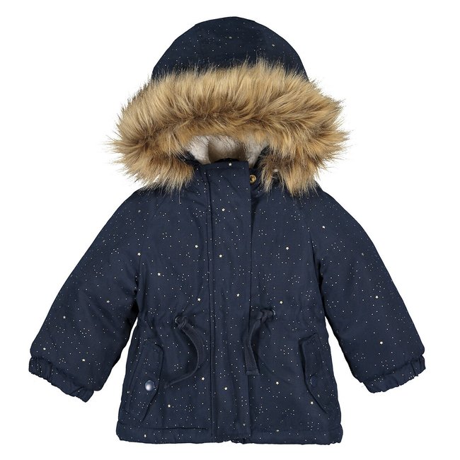 Parka chaude à capuche imprimée marine <span itemprop=
