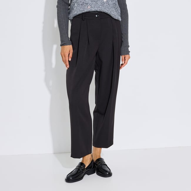 Pantalon barrel raccourci chic . noir <span itemprop=