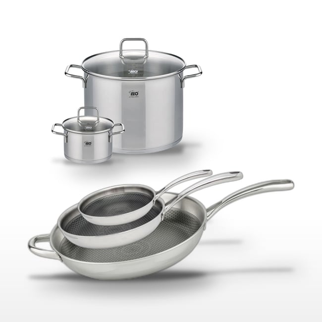 Batterie de cuisine 3 poêles + 2 faitouts CITRIN inox <span itemprop=