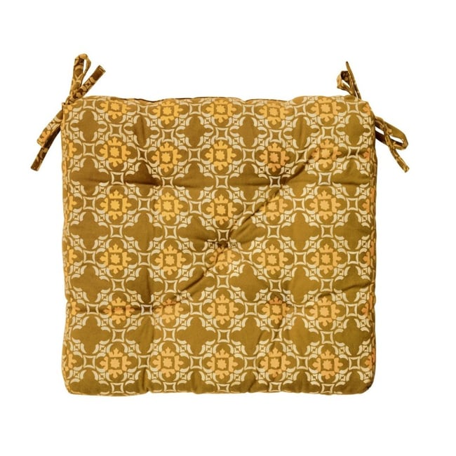 Galette de chaise coton block print caramel <span itemprop=