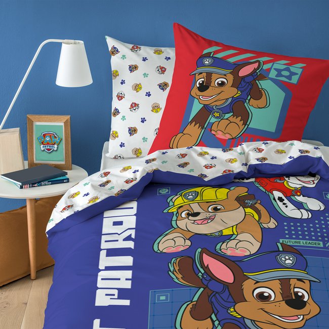 Parure de lit imprimée 100%coton, PATOU bleu <span itemprop=