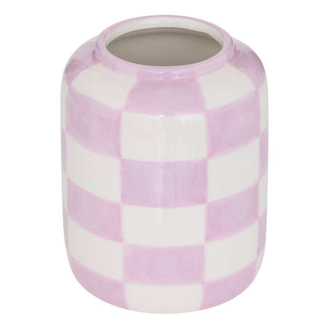 Vase en céramique motif damier POOL Couleur mauve <span itemprop=