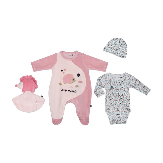 Trousseau naissance velours rase francia rose <span itemprop=