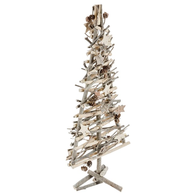 Sapin avec branches et étoiles 57 cm bois Couleur marron <span itemprop=