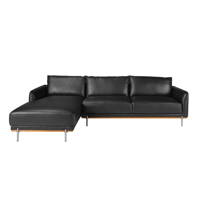 Canapé d'angle en cuir Couleur acier noir <span itemprop=