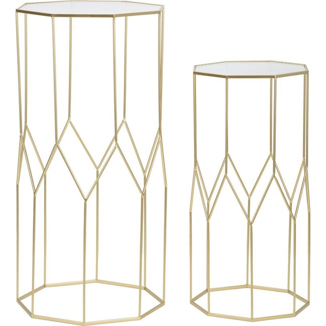 Tables gigognes en verre et fer GLAM Couleur doré et verre transparent <span itemprop=