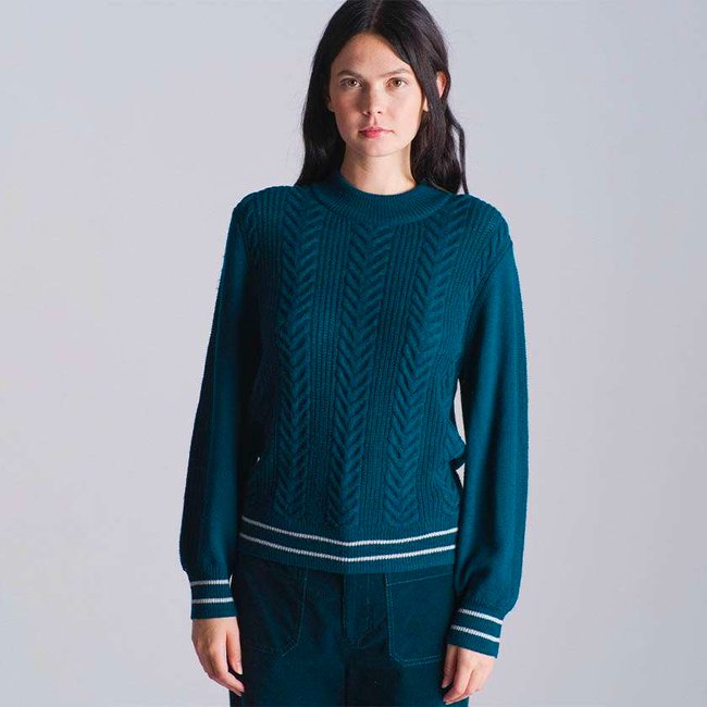 Pull col rond en laine mérinos KEDDY algue <span itemprop=