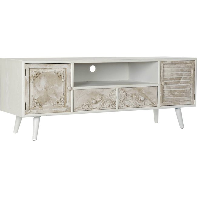 Meuble TV en bois, Neoclasico Couleur blanc antique effet vieilli <span itemprop=