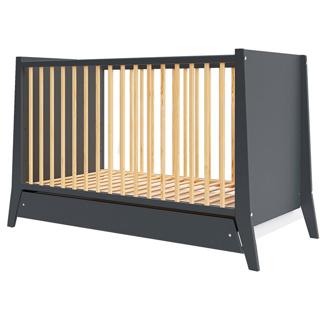 Lit bébé évolutif avec tiroir - ZOÉ - 120x60 cm - Anthracite - PREMIERS MOMENTS