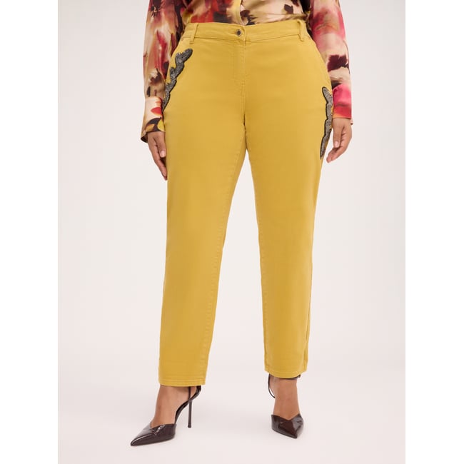Pantalon chino avec applications jaune <span itemprop=