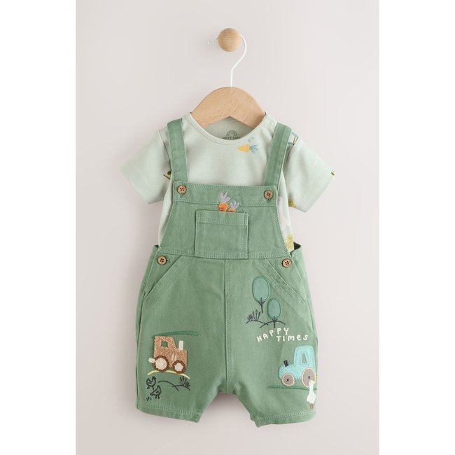 Ensemble salopette et body bébé ferme verte <span itemprop=