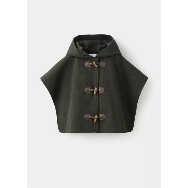 Cape à capuche avec brandebourgs vert moyen <span itemprop=