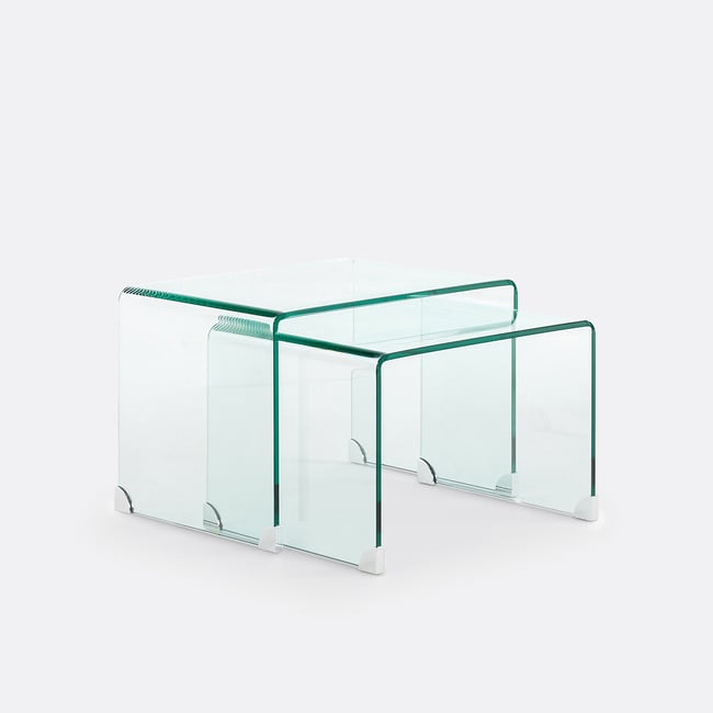 Tables basses gigognes en verre trempé, Joan Couleur transparent <span itemprop=