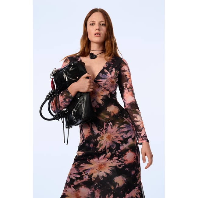 Robe midi à manches longues multicolore <span itemprop=