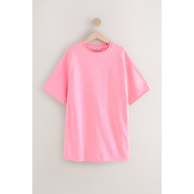 Robe ras de cou délavé à ourlet brut pink fluorescent <span itemprop=