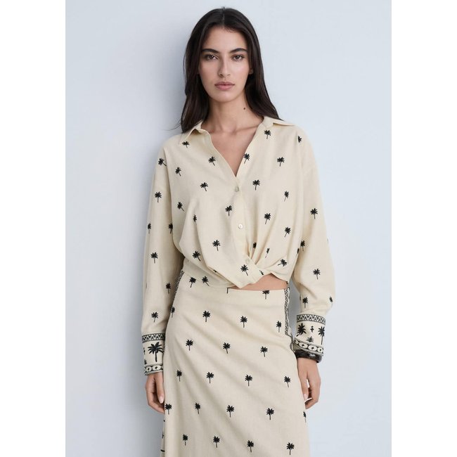Jupe évasée brodée beige <span itemprop=