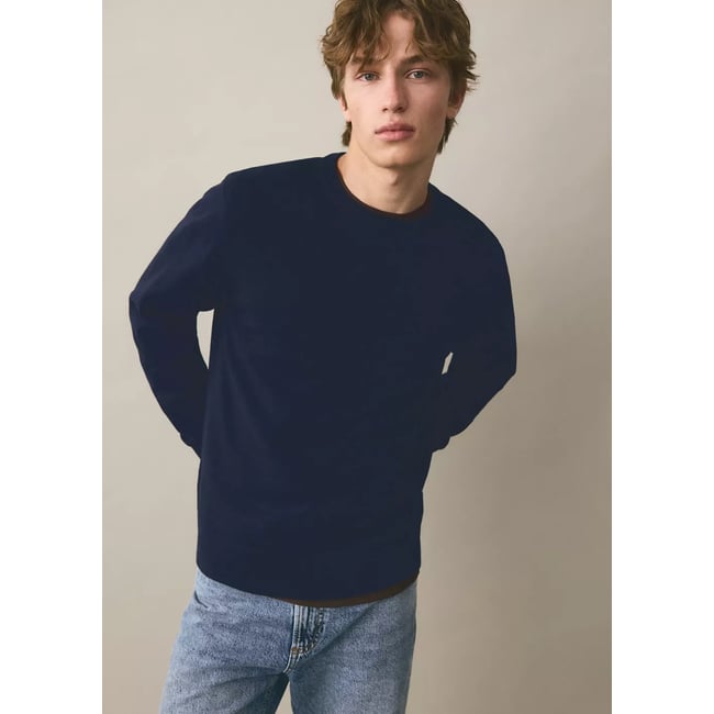 Pull-over maille coton bleu marine <span itemprop=