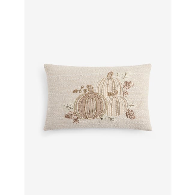 Coussin citrouille brodée naturel <span itemprop=