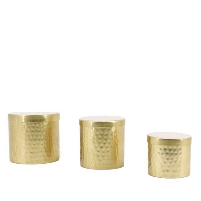 Set de 3 boites rondes en métal martelé Couleur doré <span itemprop=