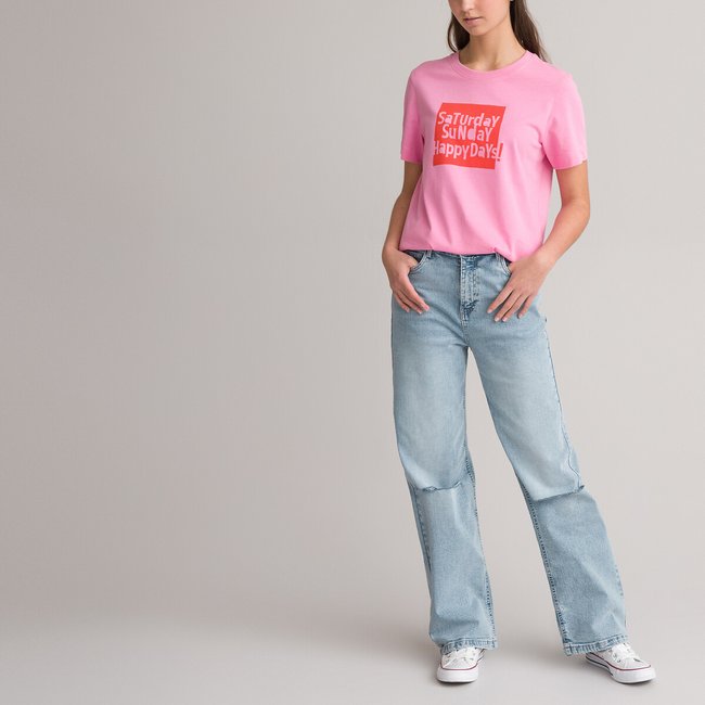 Flared Ripped Knee Jeans, Mid Rise, double stonewashed, LA REDOUTE COLLECTIONS