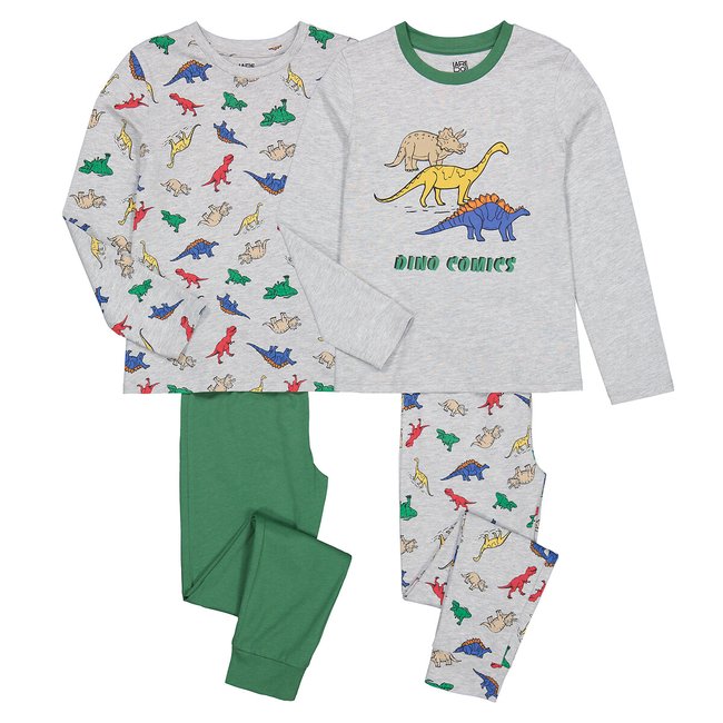 Lot de 2 pyjamas imprimés dinosaures gris + vert LA REDOUTE COLLECTIONS
