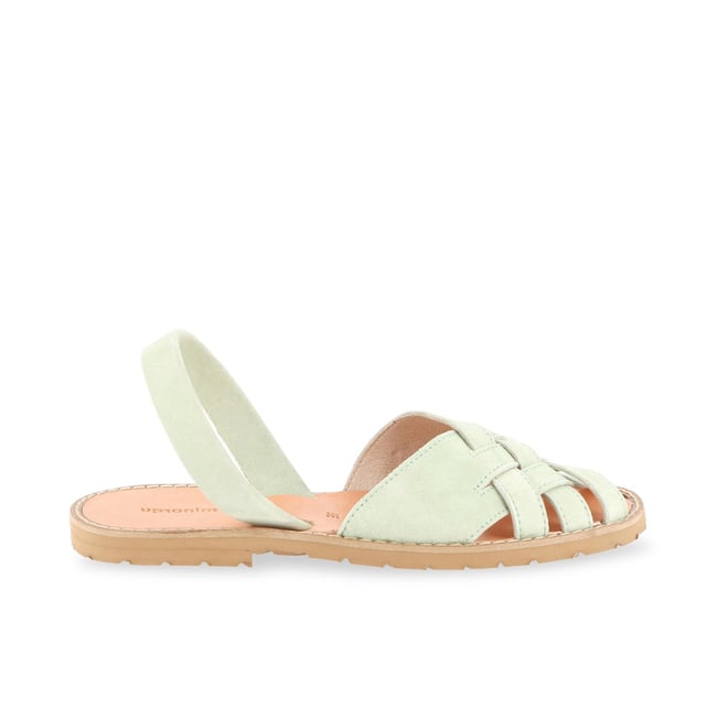 Sandales plates en cuir  AVARCA COMPOSTELLE vert d'eau <span itemprop=