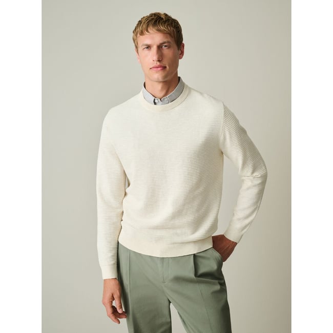 Pull texturé effet chemise avec lin naturel <span itemprop=